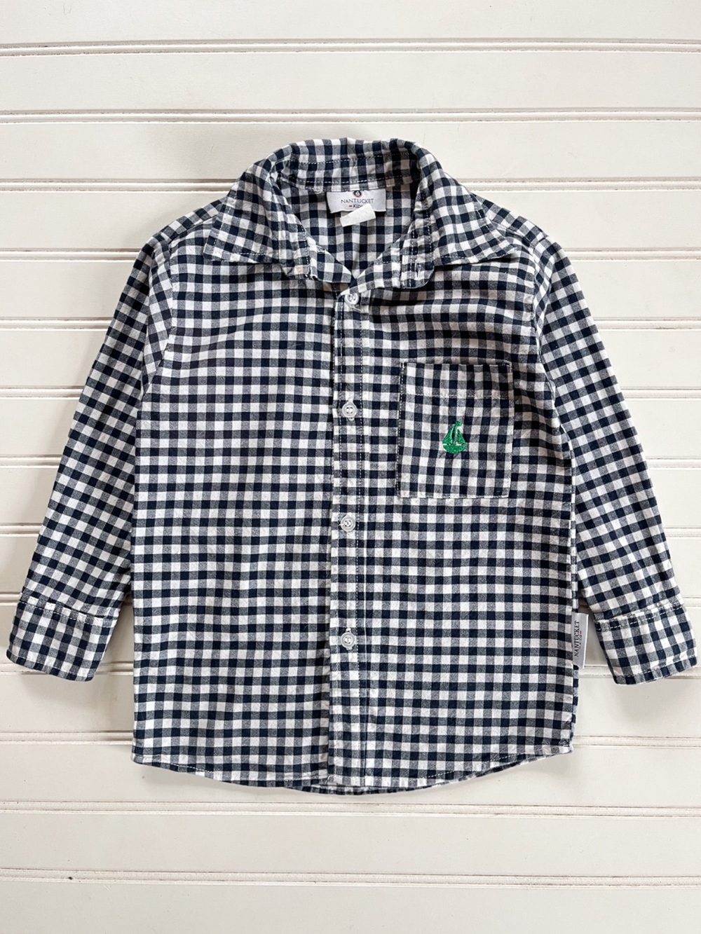 NANTUCKET KIDS EUC Navy Gingham Preppy Lightweight Cotton Button Down Shirt